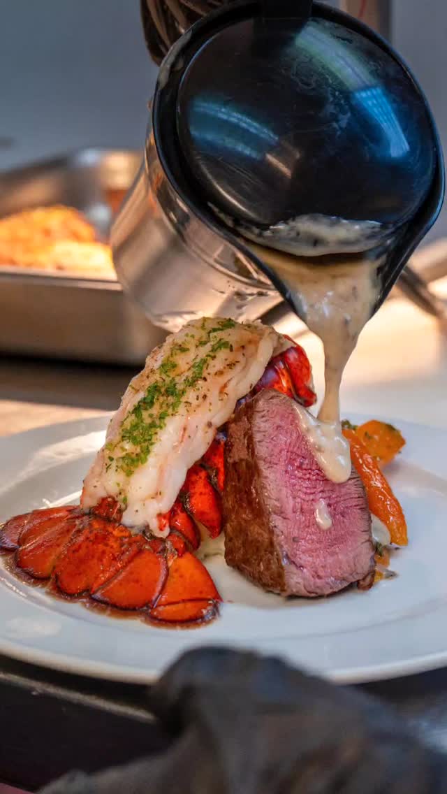 Luxury surf and turf — lobster and filet plated dinner